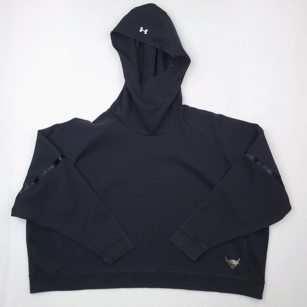 Under Armour Project Rock Hoodie Womens Extra Small Black Oversized Double Knit
